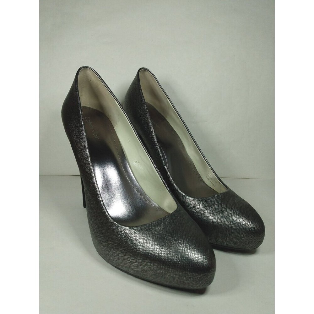 Calvin Klein ELITA Size 8.5 M Metallic Gunmetal Platform Pumps 5" Heel